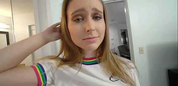 Stepsister Laney Grey down on her knees giving her stepbro a head